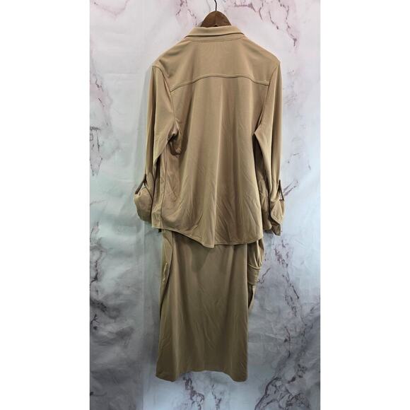LRL Ralph Lauren Skirt Set Womens XL 2X Tan Beige Button Up Outfit Two Piece - Picture 8 of 16